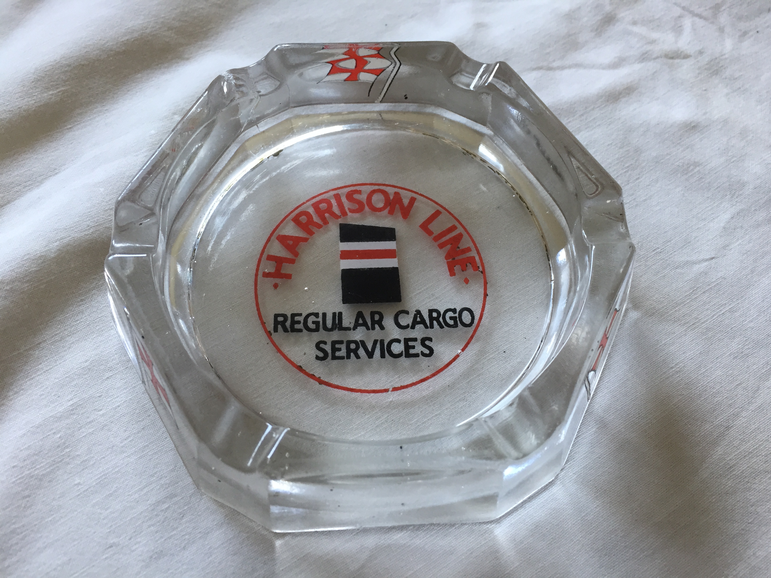 RARE TO FIND ORIGINAL GLASS ASHTRAY FROM THE HARRISON LINE SHIPPING COMPANY